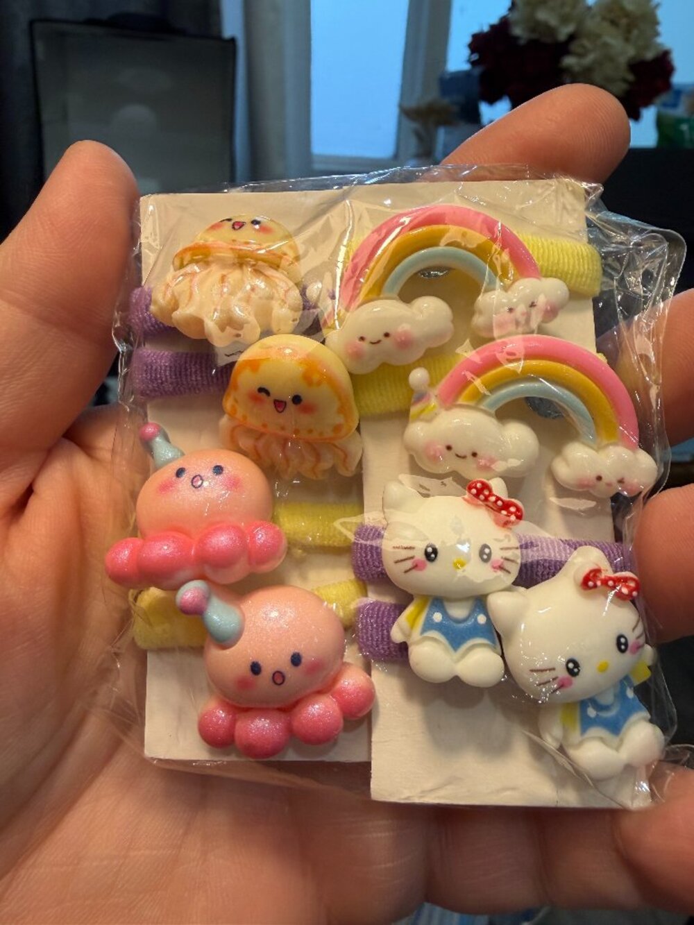 🌈 Kawaii Sanrio Hair Set: Cute Pastel Rainbow Clouds, Hello Kitty & Jellyfish